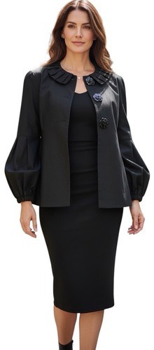 ⭐ TIFFANY TRELOAR BLACK JACKET SIZE L/XL LARGE FLORAL BUTTONS LIKE NEW