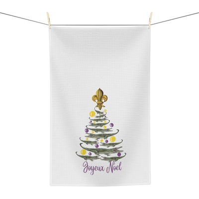 Joyeux Noël Christmas Kitchen Towel, Fleur de Lis Holiday Towel, Louisiana Gift