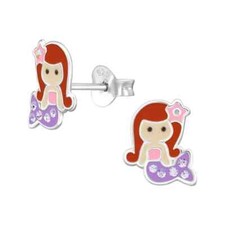 925 Sterling Silver Colorful Mermaid Earrings Stud Purple Glitter Girls Women