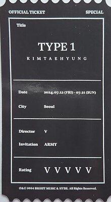 BTS V 50KW hologram photo ticket ARTSPACE TYPE 1 IN SEOUL
