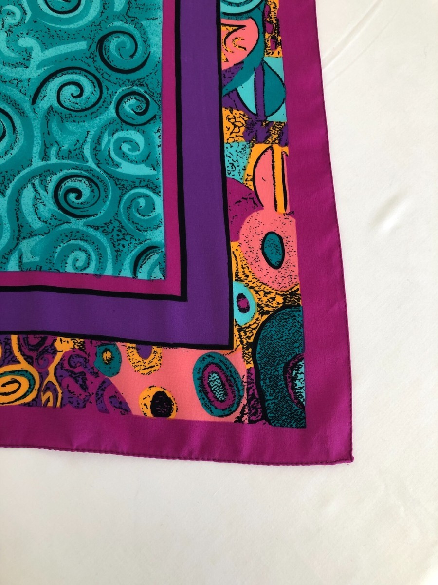Foulard Carré Vintage à Fleurs D'iris Violet Et Rose Foncé - Cadeau Pour Femme, Occasion Bon état