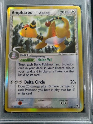Graded PSA 7 2006 Pokemon EX AMPHAROS #1 HOLO Dragon Frontiers NM