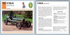 Sunbeam - Grand Prix Car - 1922 Competition - Classic Cars Collectors Club Card