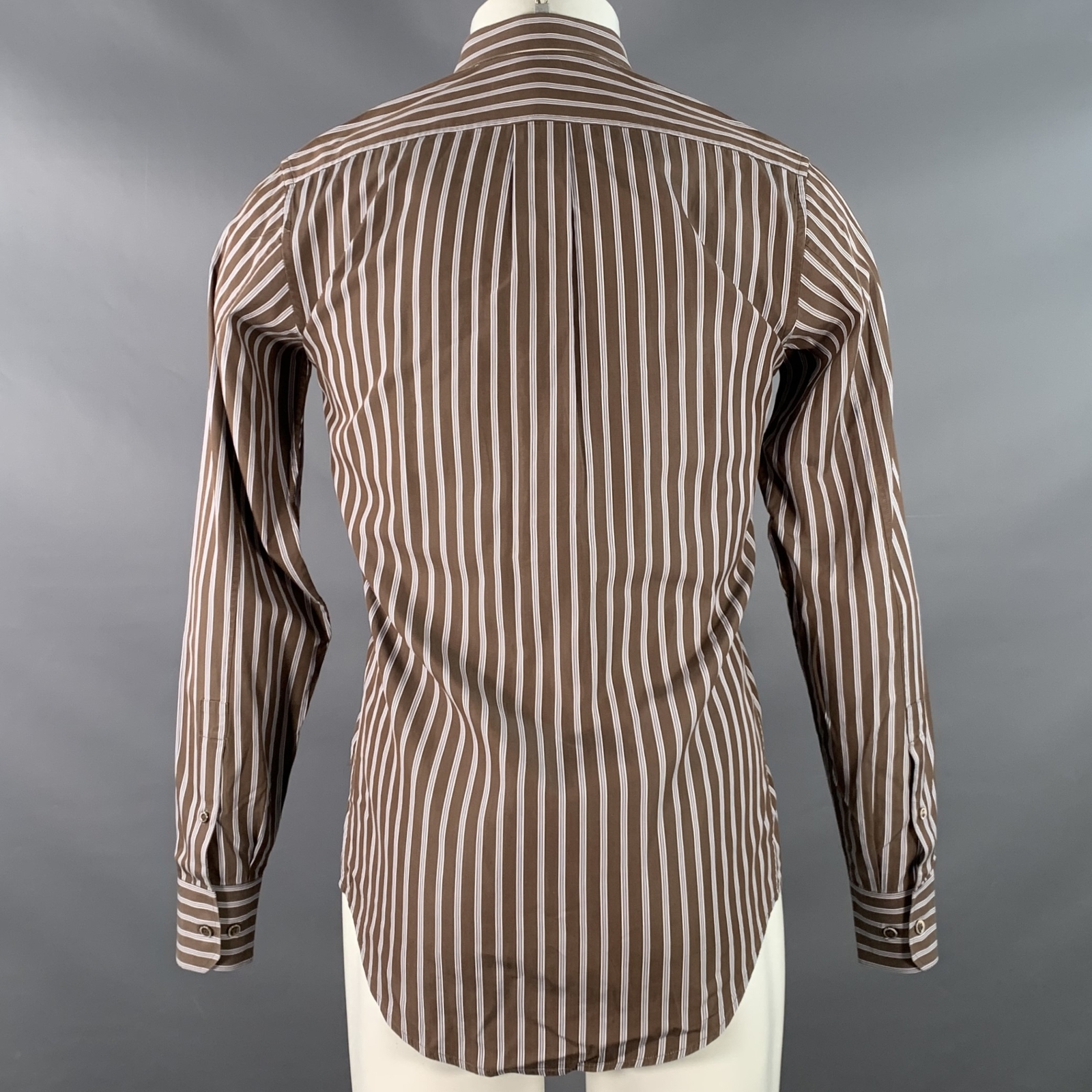 Camicia manica lunga YVES SAINT LAURENT taglia S marrone navy bianco righe cotone