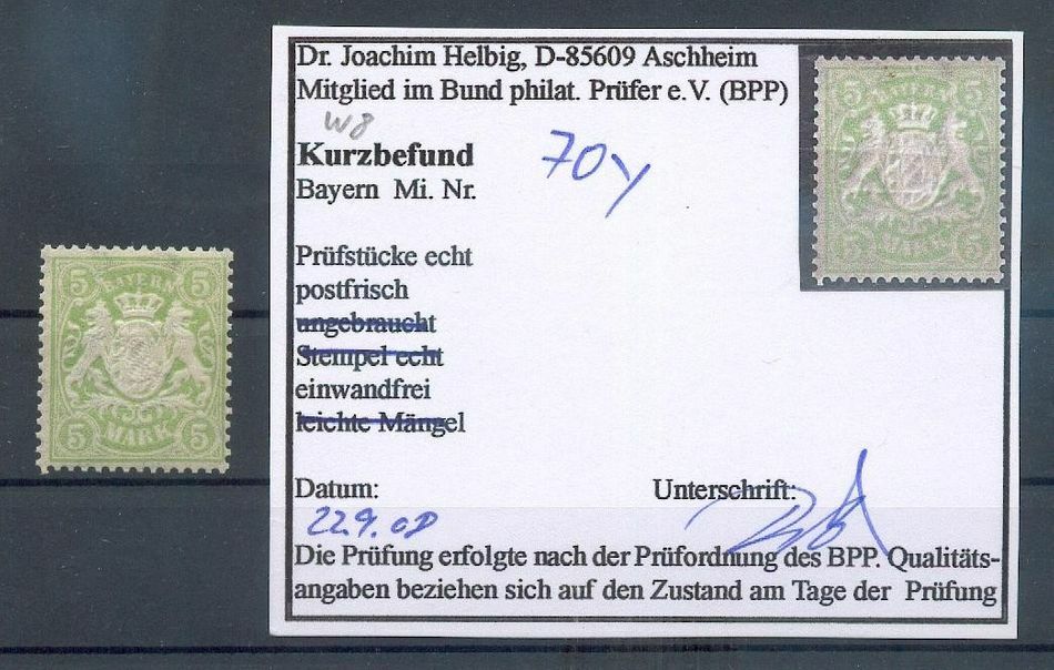 Bavaria 70y RARE PAPER TYPE** MNH MINT BPP CERTIFICATE 160EUR (69968)