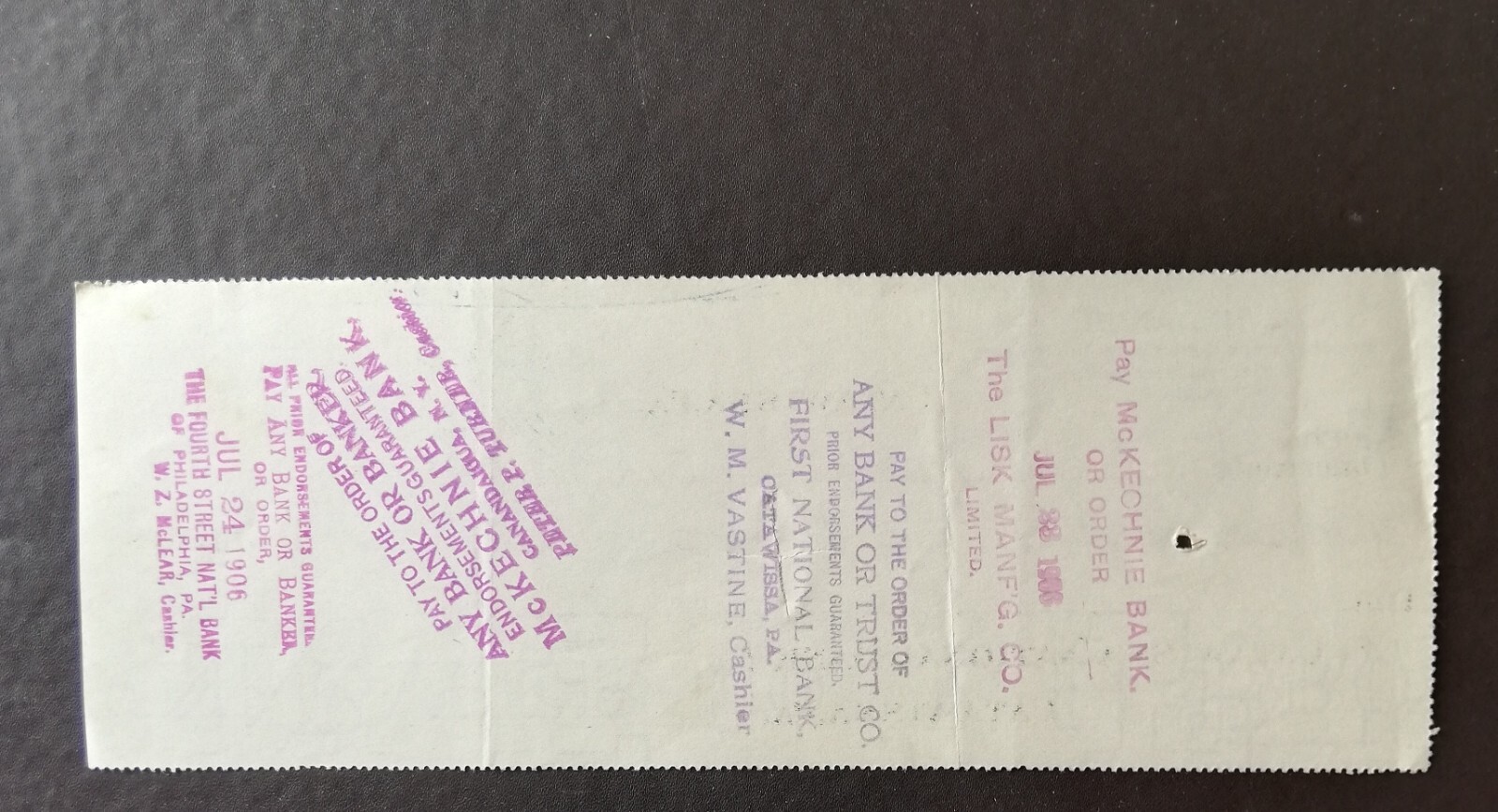 L. H. Daniel, Catawissa, Pa., Catawissa National Bank, 25,88 US, 19.7.