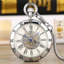 Mens Womens Mechanical Self-Winding Pocket Watch Snake Chain Gold/Silver Case