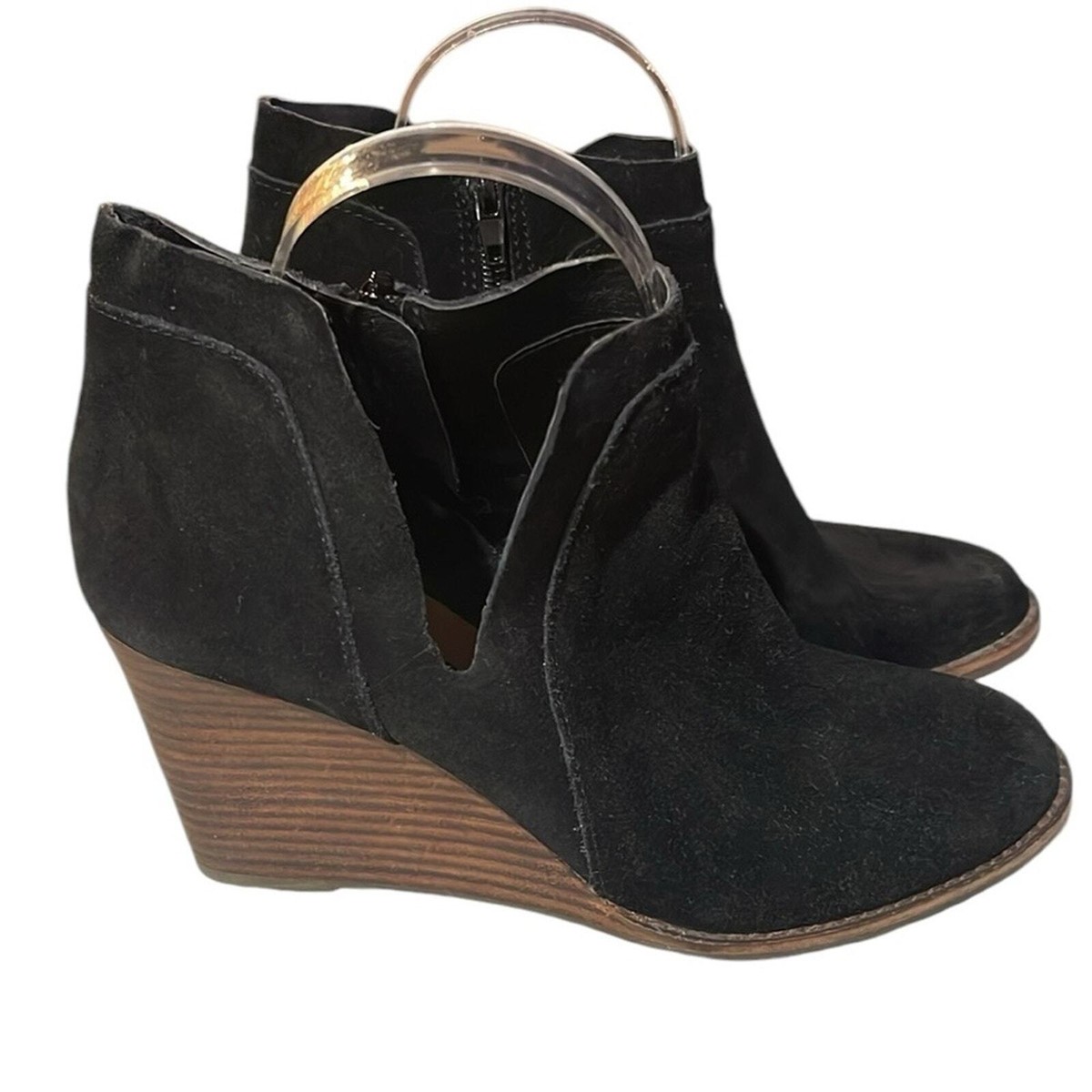 Lucky Brand Yabba Black Suede Wedge Bootie SZ