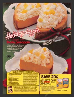 Dole 1980s Print Advertisement 1983 Pineapple ''Holiday Pumpkin Cheesecake''
