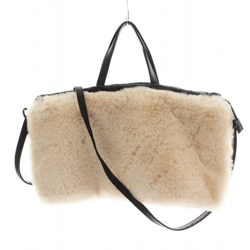 Atelier Bruges Brugge Shoulder Bag Handbag 2Way Eco Fur Leather Open Top Beige /