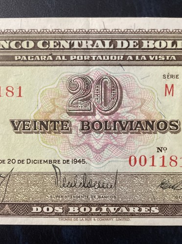 BOLIVIA 1945 20 BOLIVIANOS VERY NICE CONDITION LVC - 第 4/4 張圖片