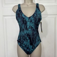 NWT TYR One Piece Swimsuit Womens S Small Green Black UPF 50 Chlorine Resistant