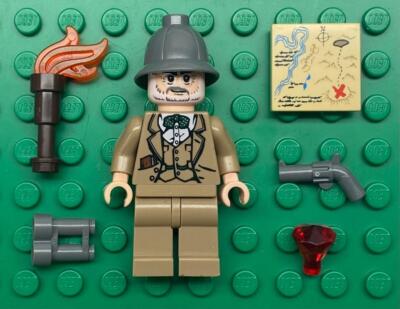 Lego Henry Jones Sr. Minifig: Indiana Jones: Dark Gray Pith Helmet
