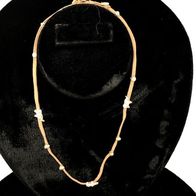 Marlyn Schiff 20  Tan Leather Necklace Pave Crystal Elephant Charms