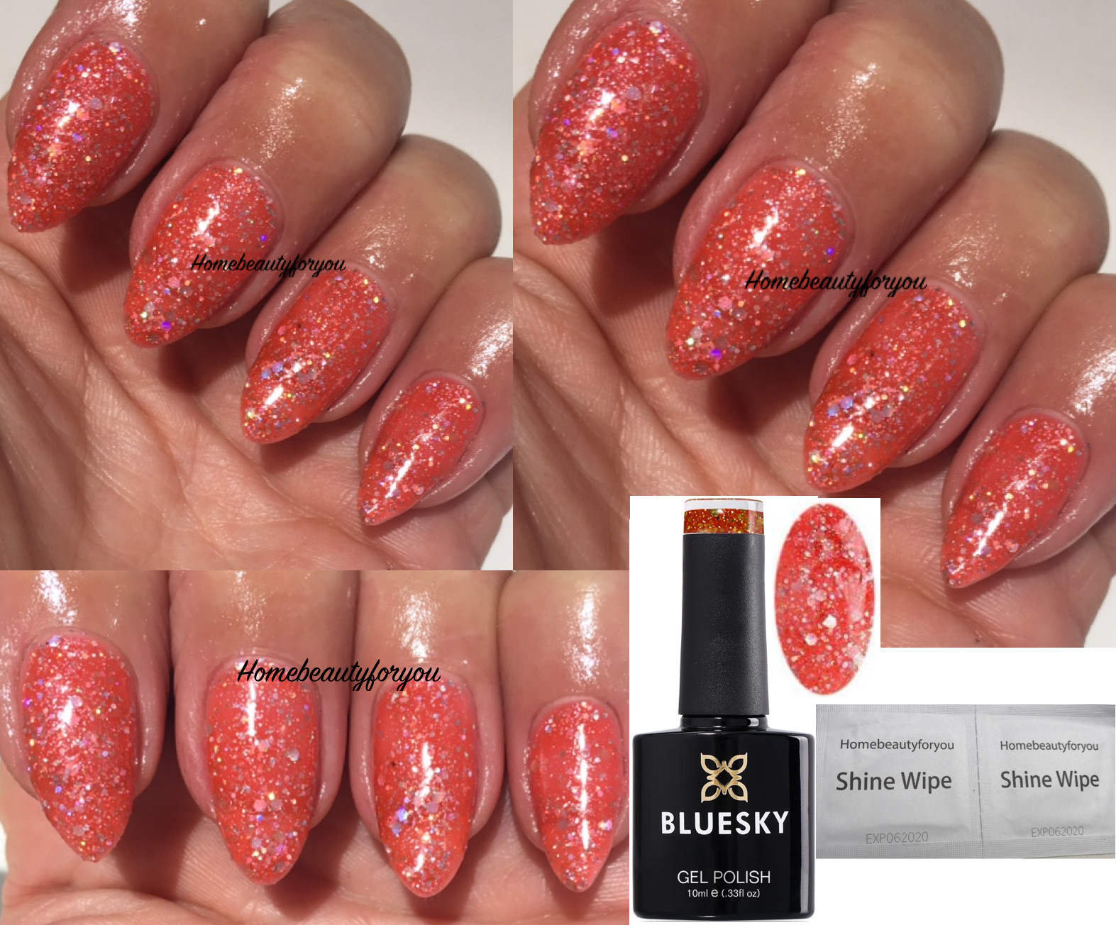 BLUESKY GEL NAIL POLISH PEACH CORAL PEACH GLITTER SUMMER COLOR UV LED SOAK OFF