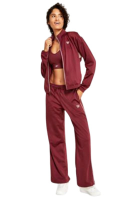 Reebok Women's Burgundy Identity Back Vector Tricot Track Jacket Plus Size 2X
