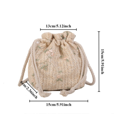 Stickerei Klein Stroh Tasche Strand Schultertasche Damen Gewebt