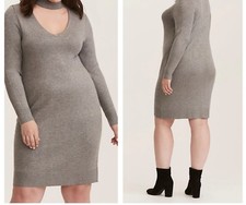 Torrid Long Sleeve Choker V Neck Gray Sweater Dress 2X 18 20 #48536