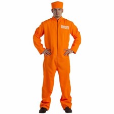 Prisoner Costume For Adults - Orange Prison Jumpsuit And Cap By Dress Up America