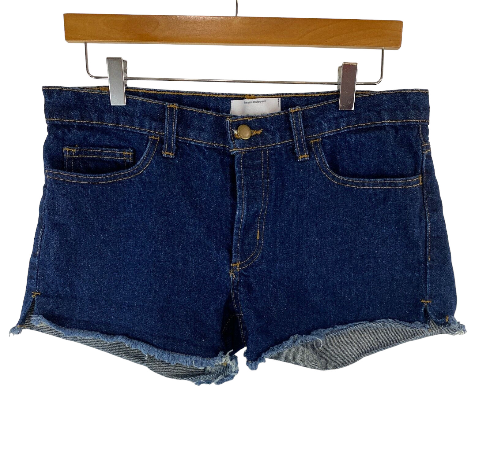 American Apparel Womens Jean Shorts Blue Denim Front Button High Waist 24 New