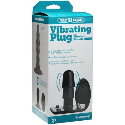 Doc Johnson Vac U Lock Vibrating Plug with Wireless Remote Control Black, New