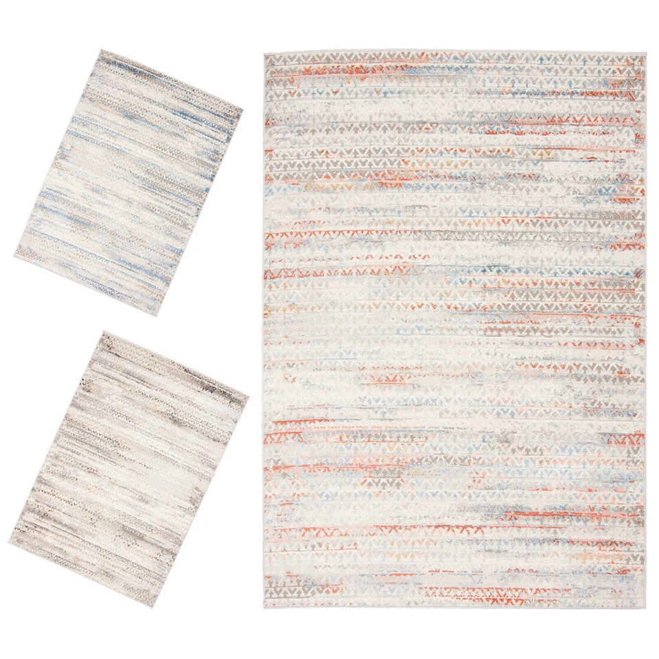 Modern Teppich Abstrakt Muster Kurzflor Wohnzimmerteppich Grau Beige Blau - Bild 1 von 1