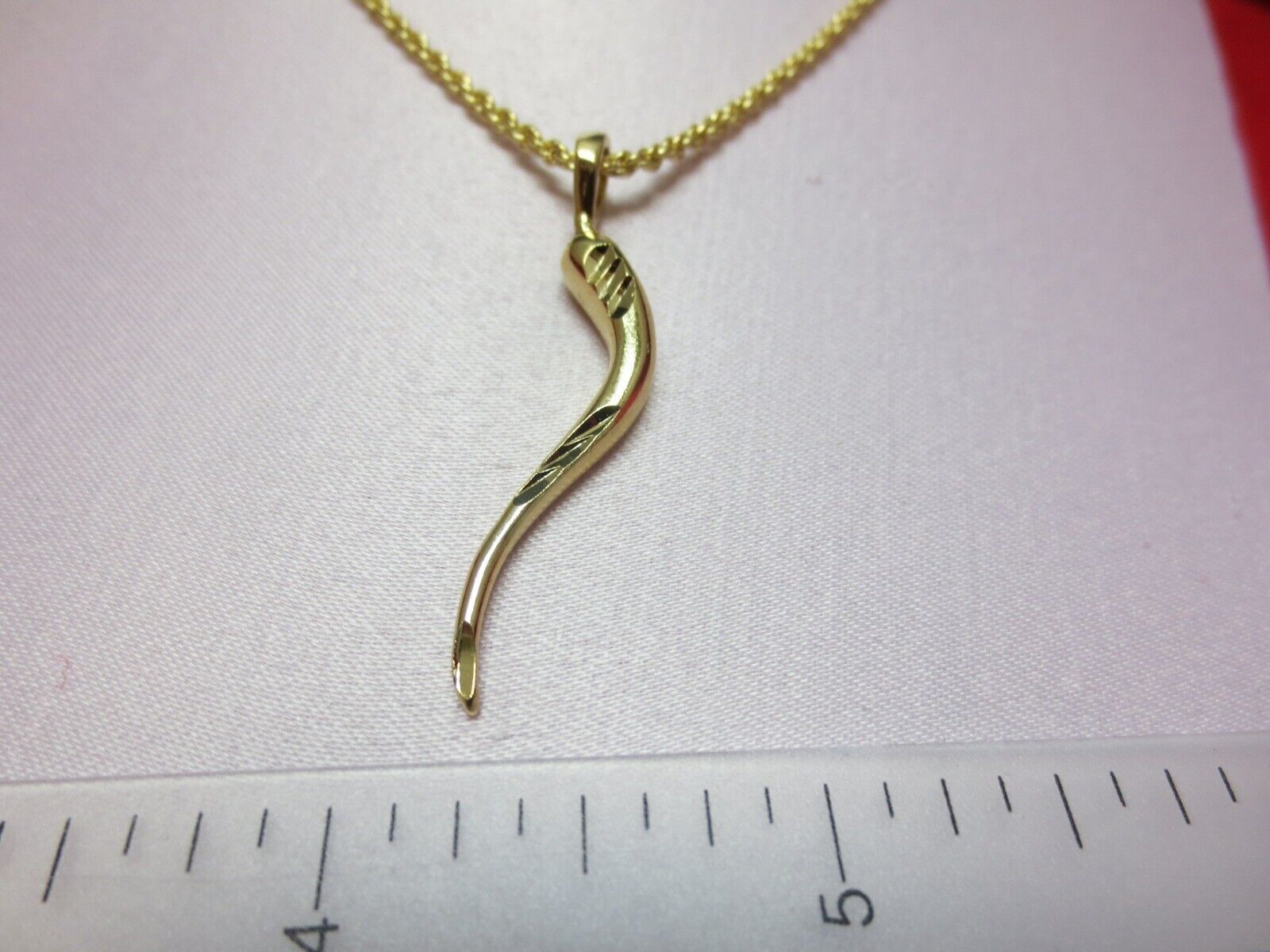 14 KT GOLD PLATED ITALIAN HORN CHARM AND 30 INCH ROPE CHAIN SET- 2208 ...