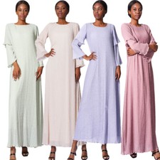 Muslim Abaya Women Pleated Chiffon Long Dress Kaftan Dubai Islamic Robe Caftan
