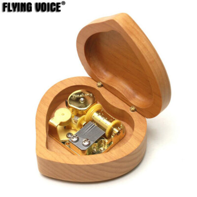 Vintage Wood Heart Shape Wind Up Music Box Jewelry Case Party Xmas Gift Present