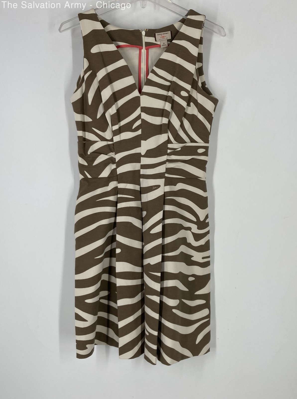 Banana Republic Womens Brown White Sleeveless V-Neck Sheath Dress Size 8