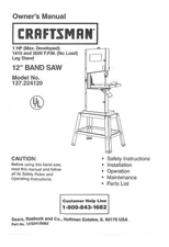 Owner's Manual & Parts List  Sears Craftsman 12" Band Saw - Model 137.224120