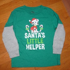 Paw Patrol Long Sleeve Layered Look Green  Gray Shirt W/Dog  Santa's Helper 4T