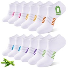 Ankle Socks for Women, 6/12 Pairs Bamboo Viscose 8-11, 6 Multicolored White