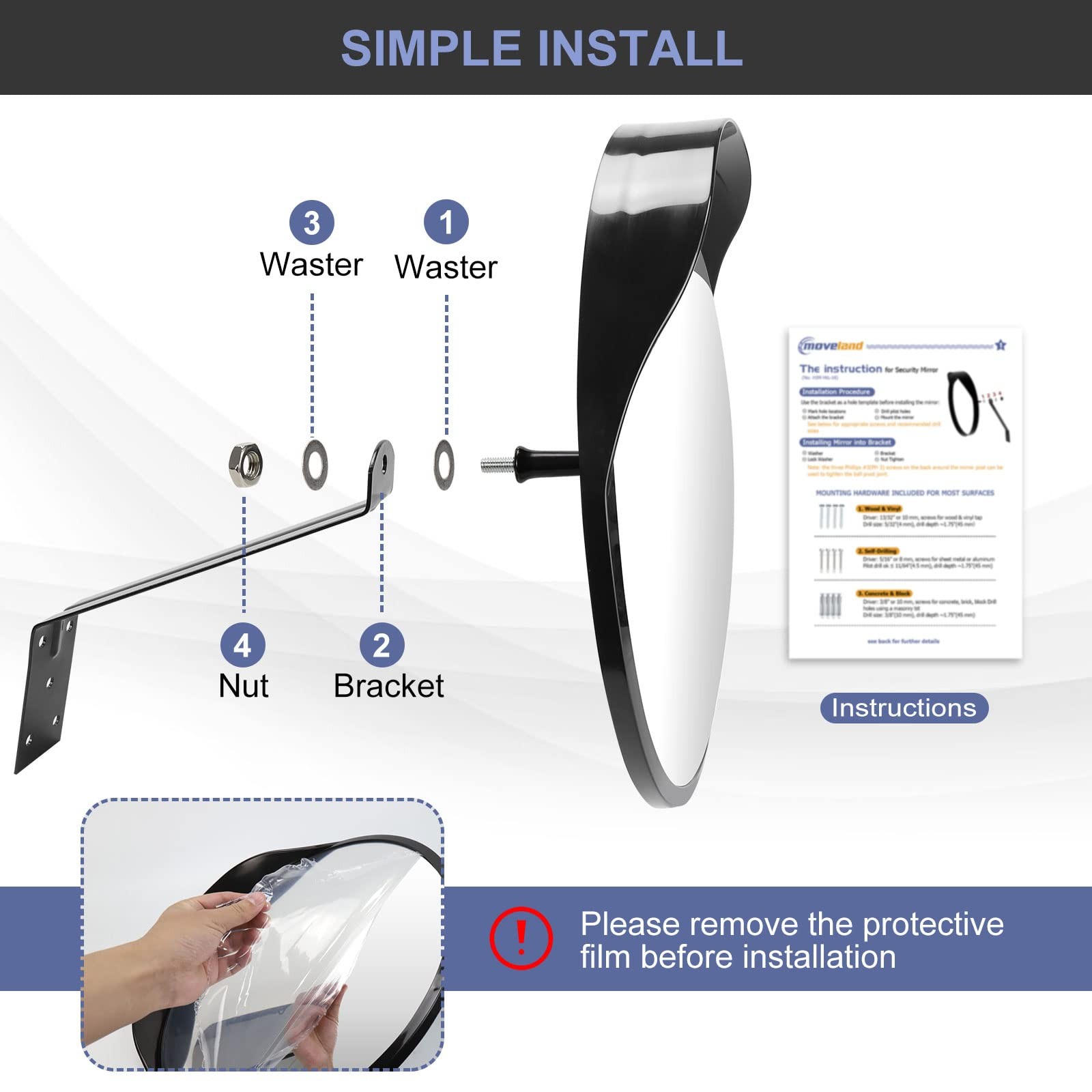 moveland 18 Inch Convex Security Mirror for Parking Assist, Adjustable Wide