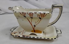 Burleigh Ware Gravy Boat Set Printed Floral Design English - A30