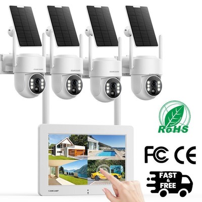 Solar Überwachungskamera Set mit Monitor 7''Zoll Tragbarer Touchscreen mit Akku