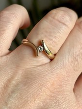 Solid 9ct Gold And Natural Diamond Solitaire Ring Full Hallmarks Size O