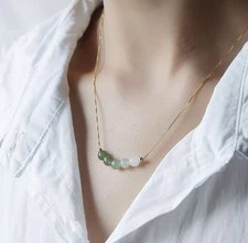 Dainty Genuine Hetian Jade Necklace, Gradient Beads Nephrite Necklace