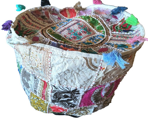 Pouf Cover Intricate Embroidery Zippered Bottom READ