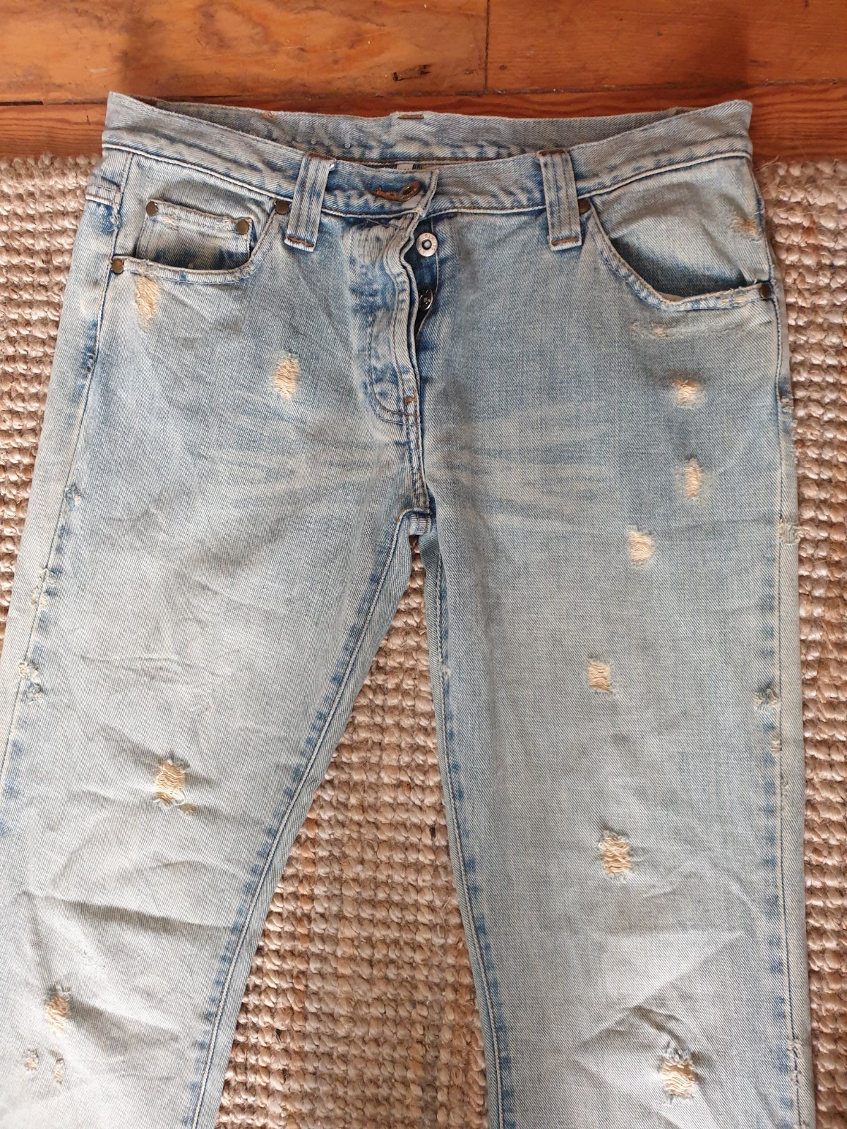 RARE All Saints “Jesus” Jeans – Vintage Distressed Flare – Size M/L –Collectable image 3