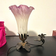 Purple Glass Flower Shade Table Lamp w/ Cheru...