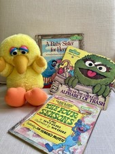 Vintage Sesame Street Bundle- Big Bird Plush Stuffed Animal 3 Books 1970s 1980s