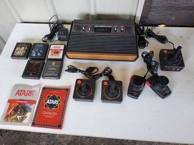 Vintage Atari 2600 Woodgrain Console, Power Supply, Controllers, Games Untested