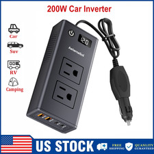 200W power inverter for car charger 12v to outlet 110v 120v, Adapter USB Black