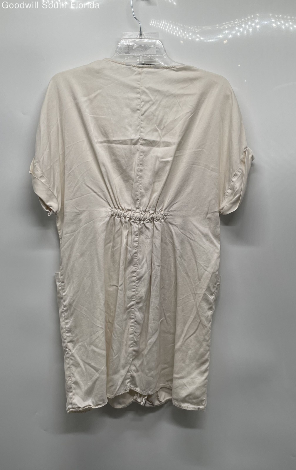 Zara Womens Ivory Short Sleeve Button Front Belted Mini Dress Size Medium thumbnail 2