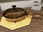 Vintage Vision Corning France Amber Glass 7" Waffle Skillet w/ Pyrex Lid V-1.5-C