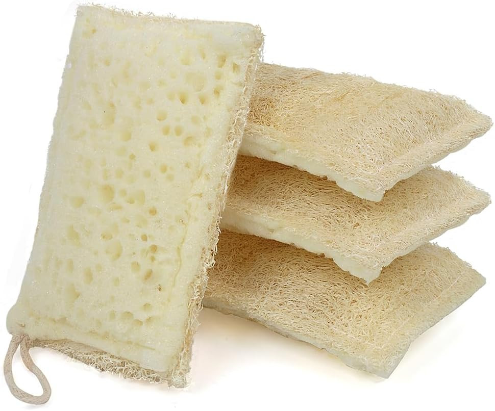 Seep Eco Sponges 4 Pack Reusable Compostable Kitchen Loofah Cleaning Non-Scratch