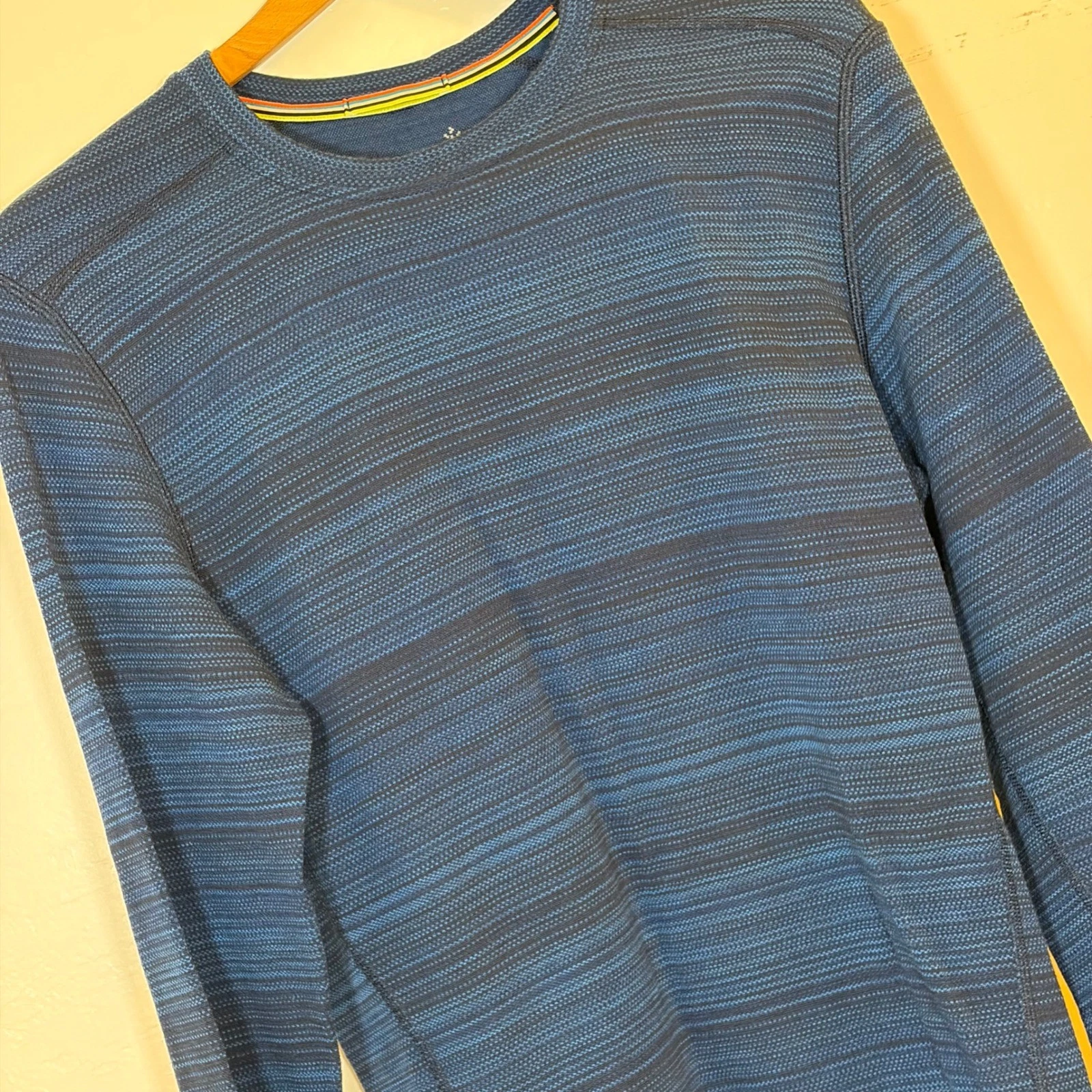 Smartwool Mens 100% Merino Wool Base Layer Long Sleeve Shirt Blue Size M Hiking
