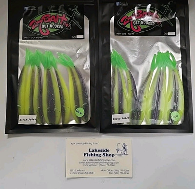 2 PACKS 27 BAIT CO 4'' PLASTIC FISHING LURES DIRTY JULES GLOW
