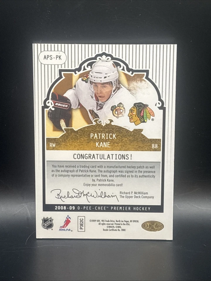 2008 OPC Premier #APS-PK вышивки с автографом Патрик Кейн /50 - Изображение 2 из 2